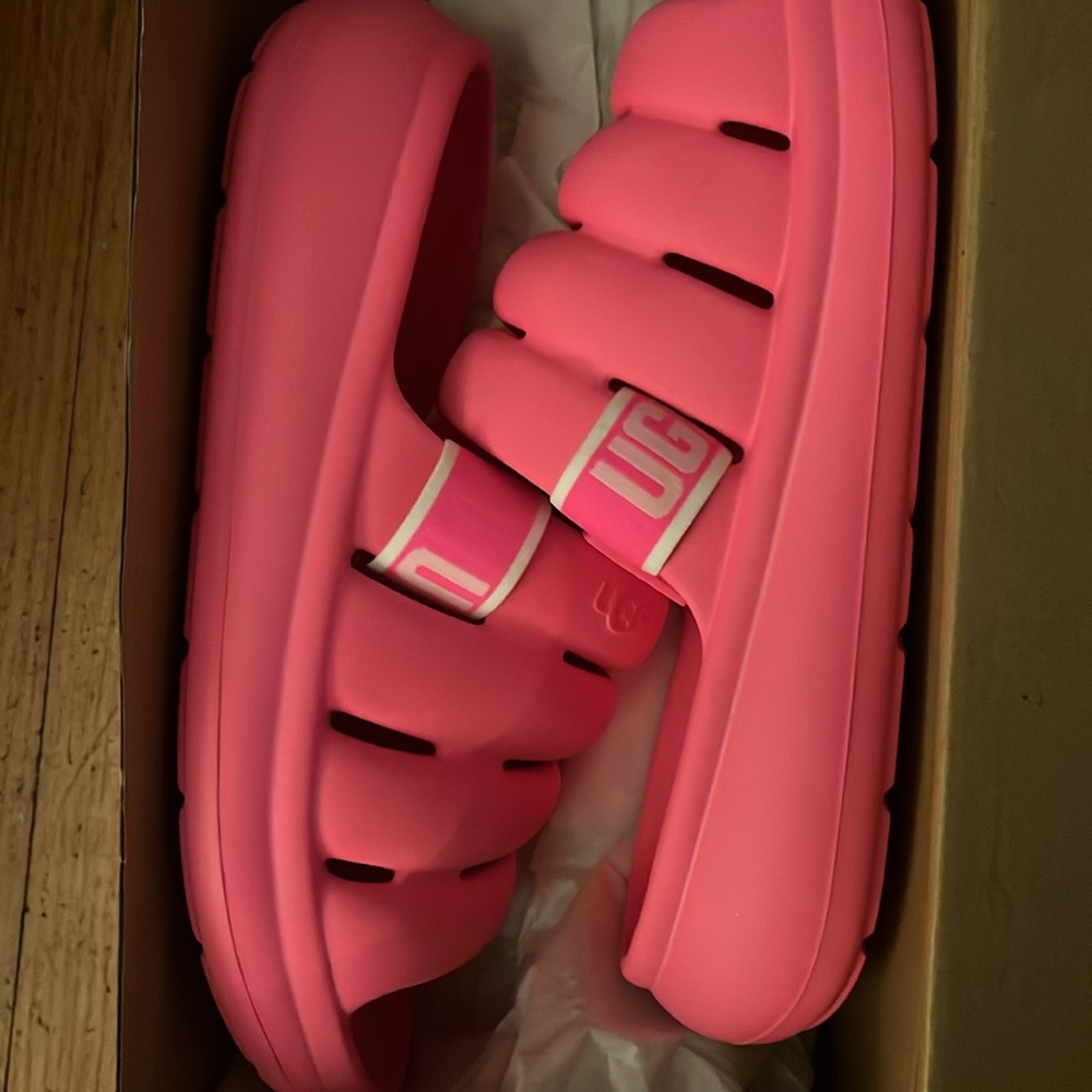 NEON PINK UGG Slides
